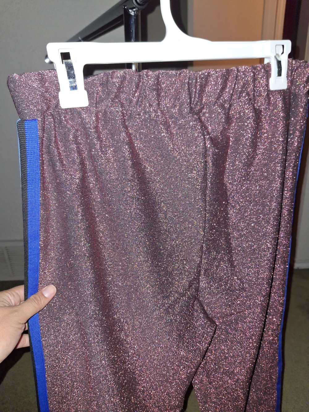 ASOS Metallic Rose-Mauve Cropped Joggers with Blue Side Tape